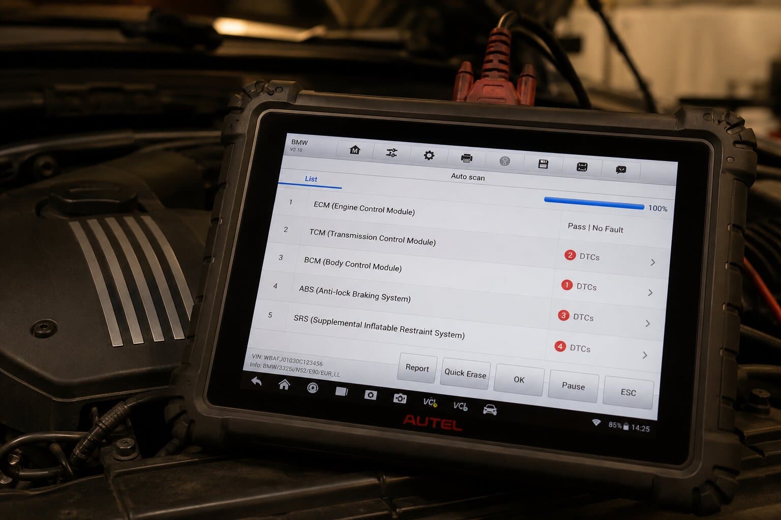 Full module diagnostic scan on a laptop